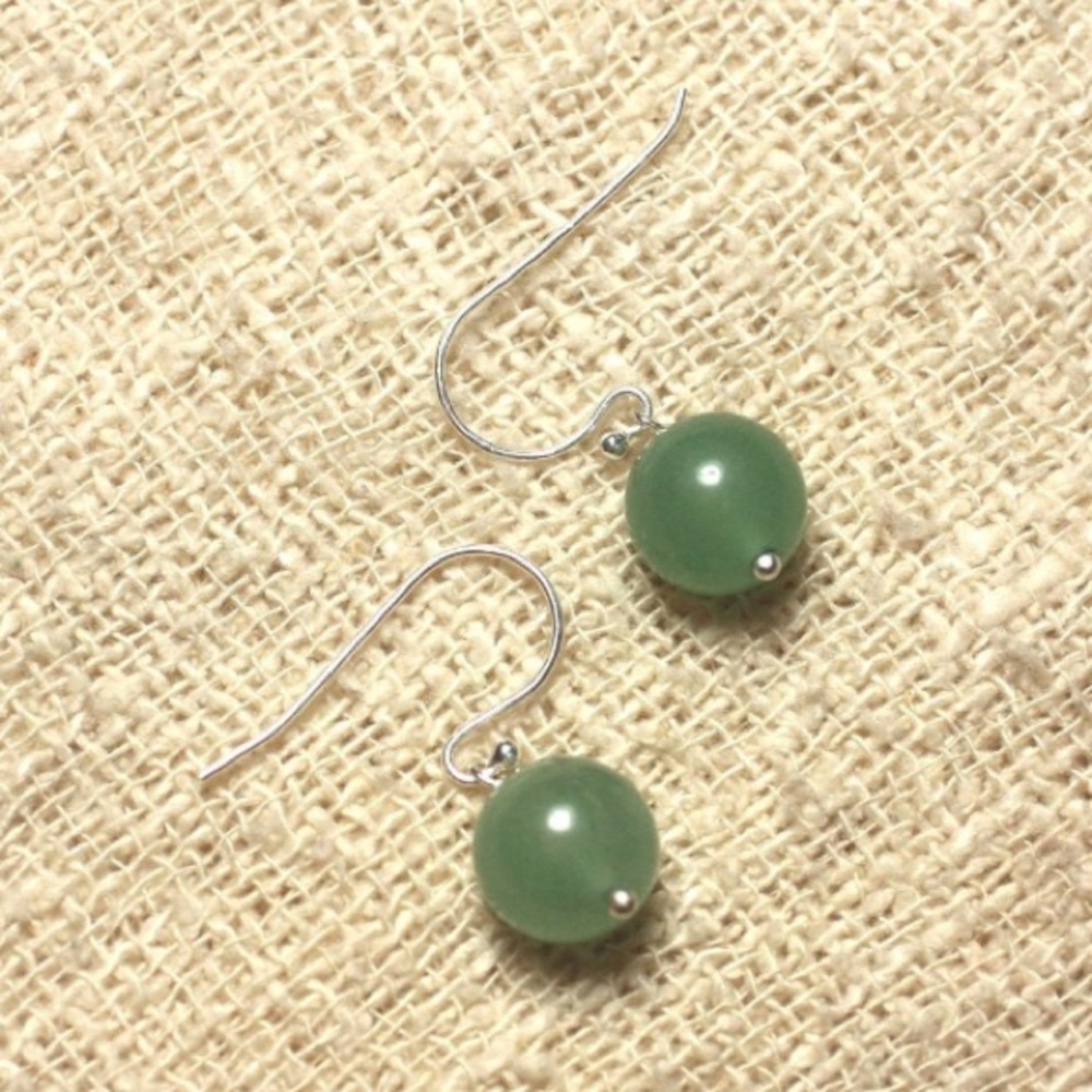 925 Silver and Stone Earrings - Green Aventurine 10mm